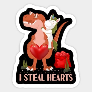 Valentines Day Dinosaur I Steal Hearts Unicorn Riding T rex Sticker